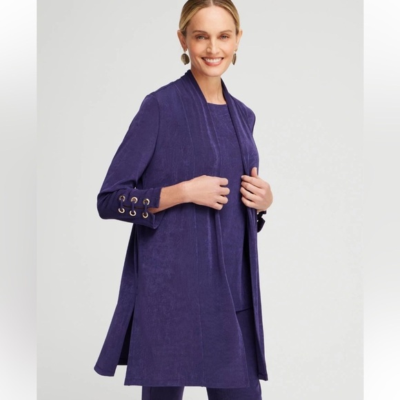 Chico's Tops - Chicos’s Travelers Grommet Jacket Elegant Purple Open Front Cardigan size 2x L